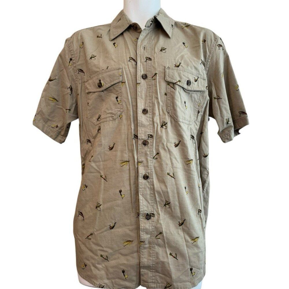 Outdoor Life Mens Medium Fishing Lures Button Up Shirt Short Sleeve Chest Pocket